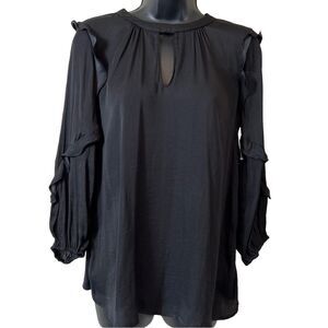 Anthropologie Dolan Black Satin Ruffle Blouse Top